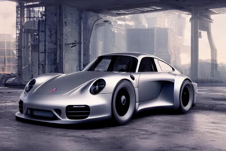 Image similar to porsche 9 5 9 cyberpunk concept car sitting on the side of the road, a detailed matte painting by zack snyder, trending on cg society, auto - destructive art, vray tracing, unreal engine 5, reimagined by industrial light and magic