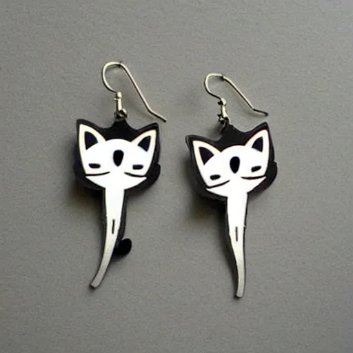 Image similar to 2d lasercut cat earrings, popular on artstation, popular on deviantart, popular on pinterest