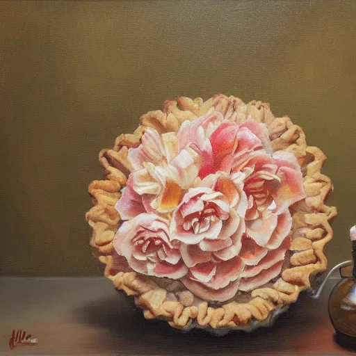 Prompt: a flower made of apple pie, highly detailed oil painting