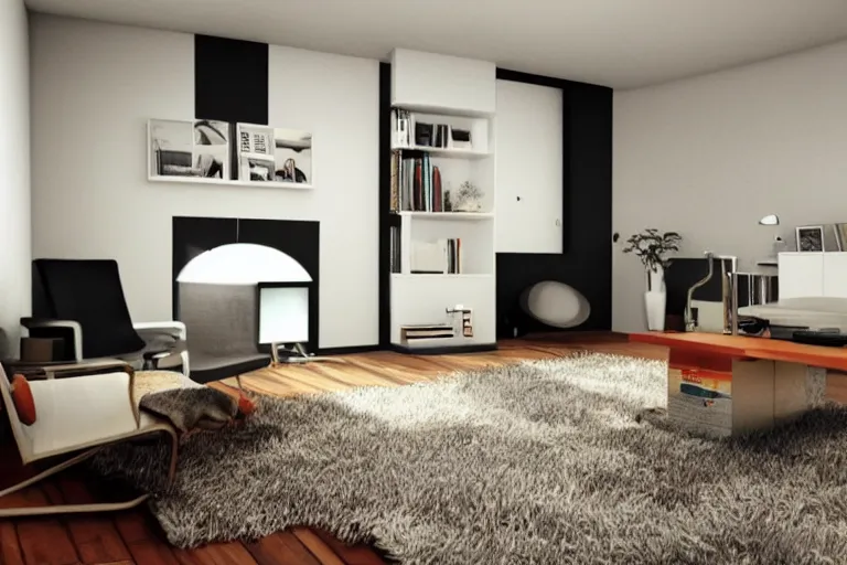 Image similar to cozy bauhaus room interior design with computer