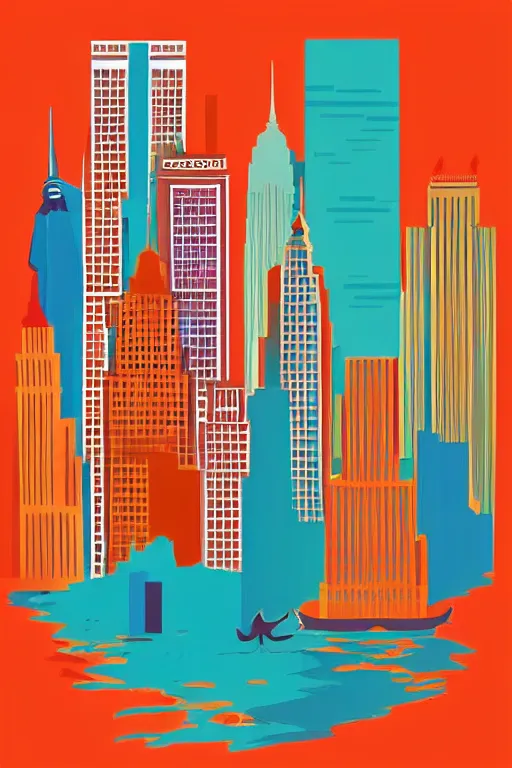 Prompt: minimalist boho style art of colorful new york, illustration, vector art