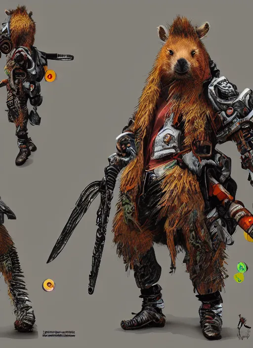 Image similar to detailed full body concept art illustration oil painting of an anthropomorphic capybara zombie hunter in full intricate clothing, biomutant, dystopian, ultra detailed, octane render