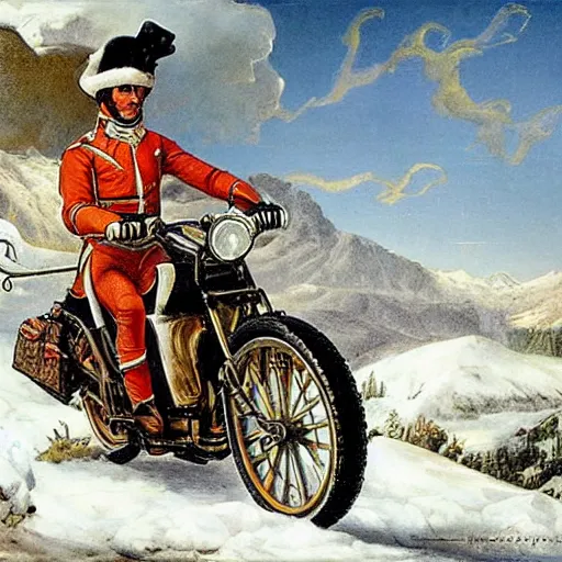 Image similar to Napoleon Crossing the Alps on a Harley Davidson