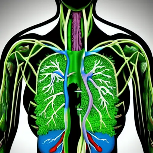 Prompt: green lungs breathing fresh air in anatomical style