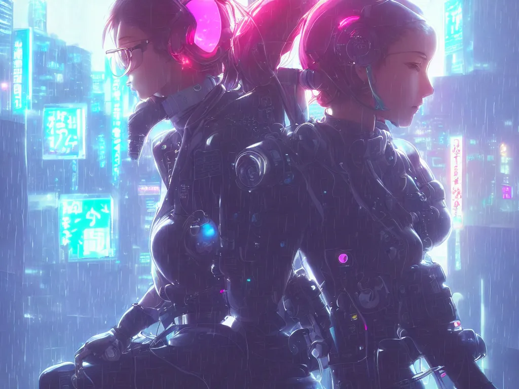 Image similar to portrait key anime visual futuristic female cyber airforce pilot, on cyberpunk neon light tokyo rainy rooftop, ssci - fi and fantasy, intricate and very beautiful, human structure, concept art, sharp focus, anime drawing by rossdraws and magali villeneuve, frostine engine