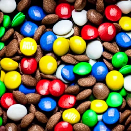 Image similar to eminem's face in a bowl of m & ms, high detail