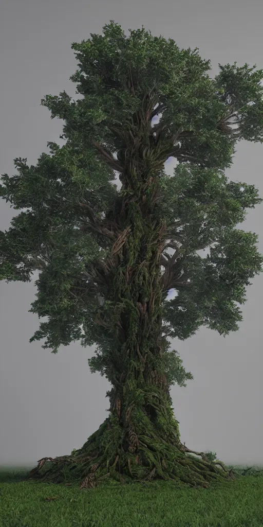 Prompt: photorealistic wide shot of a giant tree made with thousands of Groot, octane render, unreal engine 4k, volumetric light, fog, detailed