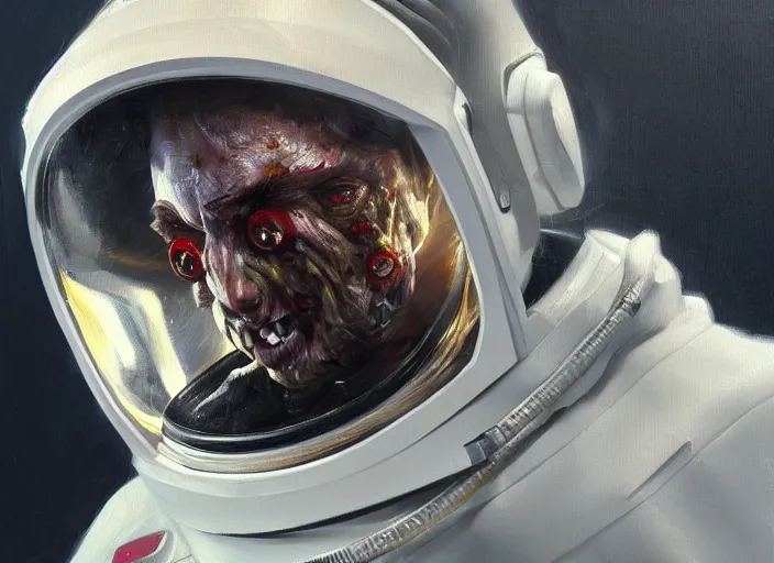 Image similar to portrait art of zombie astronaut, concept art oil painting by Jama Jurabaev, extremely detailed, brush hard, artstation