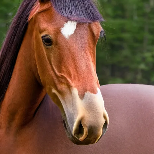 Prompt: photo of a horse top body and head on a human body lower half