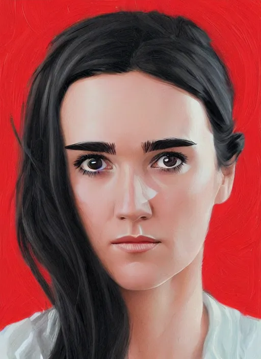 Image similar to detailed artwork by phil noto ; young jennifer connelly ; brush texture ; asymmetric composition ; trending on artstation ; gallery painting by phil noto, by phil noto.