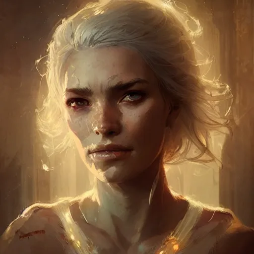 Image similar to a portrait of a beautiful lady with hopeful eyes, art of wlop and greg rutkowski, epic fantasy art, bright light masterpiece, ray of light through white hair