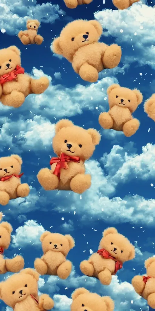 Prompt: teddy bears raining from a stormy cloud, anime scenery, 4k ultra