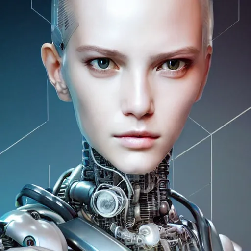 Image similar to Perfectly-Centered Half-body-Portrait of a Mechanical Cyberpunk Female Android, intricate, elegant, super highly detailed, professional digital painting, artstation, concept art, smooth, sharp focus, no blur, no dof, extreme illustration, Unreal Engine 5, Photorealism, HD quality, 8k resolution, cinema 4d, 3D, beautiful, cinematic, art by artgerm and greg rutkowski and alphonse mucha and loish and WLOP