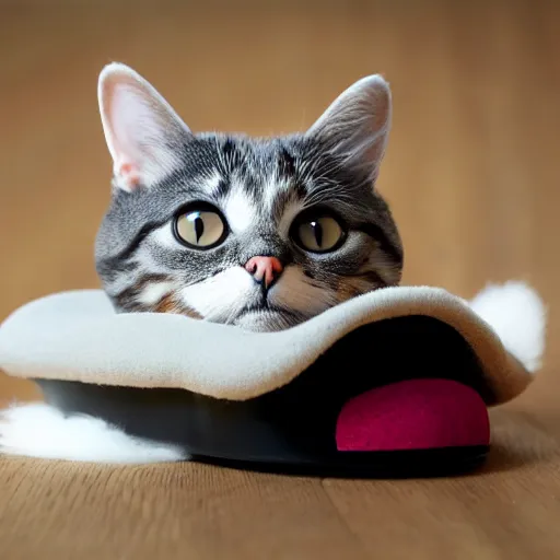 Image similar to cat sitting in the slipper, realistic