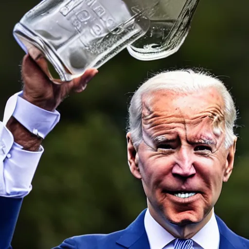 Image similar to Joe Biden trapped in giant mason jar