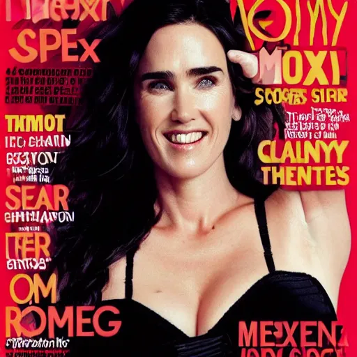 Prompt: jennifer connelly on the cover of maxim magazine.