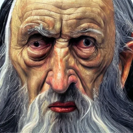 Image similar to high quality high detail painting by lucian freud, hd, saruman from lord of the rings