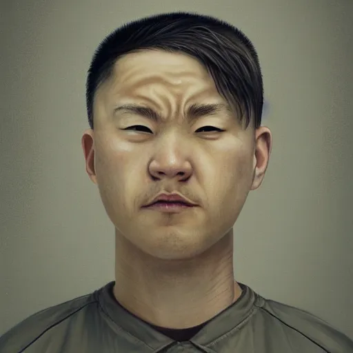 Image similar to inmate Justin Sun, big head in prison, painted by Mike Winkelmann