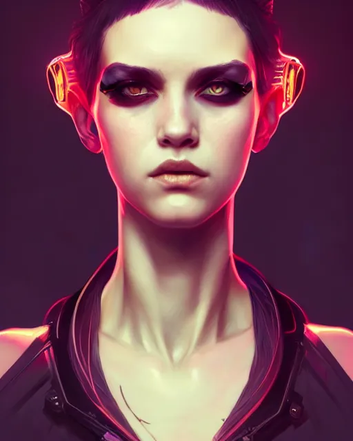 Prompt: beautiful female punk, portrait, cyberpunk, symmetry, detailed, elegant, intricate, dynamic lighting, digital art, digital painting, artstation, wlop, sharp focus, illustration, art by artgerm and greg rutkowski and alphonse mucha, 8 k