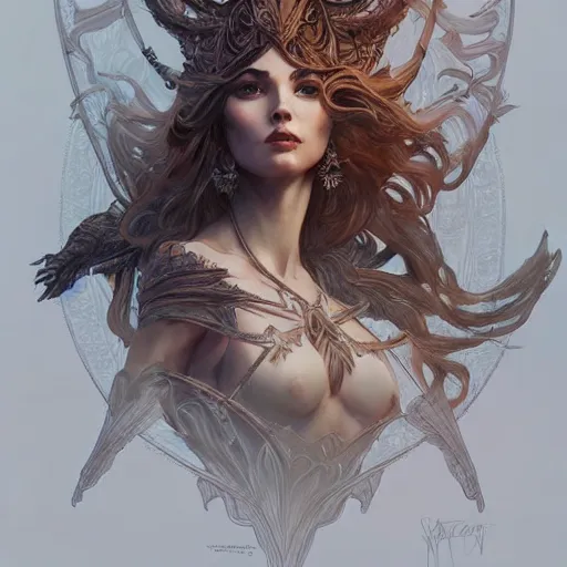 Prompt: fullbody portrait of a fantasy female warrior, intricate, elegant, highly detailed, digital painting, artstation, concept art, matte, sharp focus, illustration, art by Artgerm and Greg Rutkowski and Alphonse Mucha