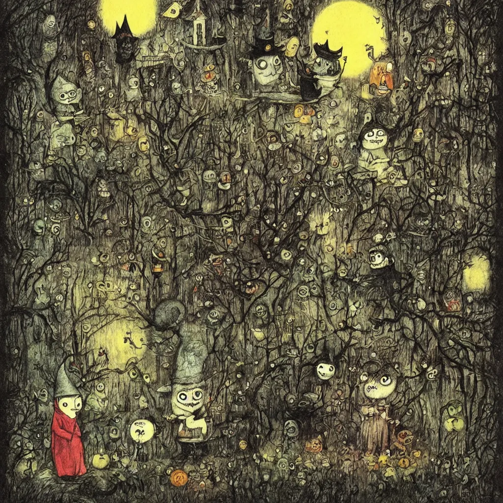 Image similar to a halloween scene by alexander jansson and maurice sendak