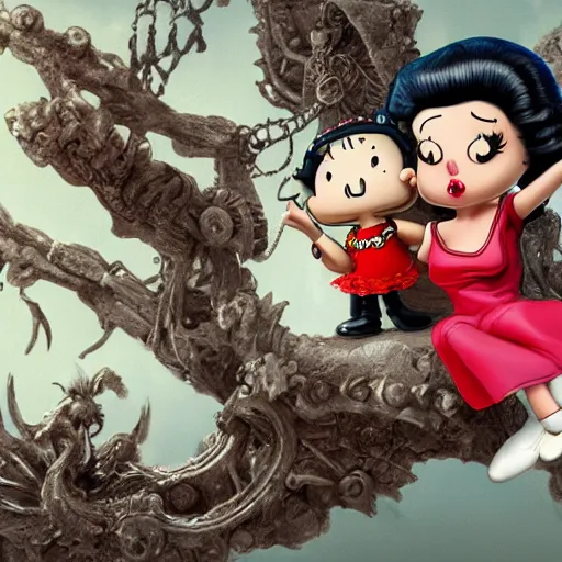 Prompt: betty boop riding snoopy, intricate detail, royo, vallejo, frazetta, giger, whealan, hd, unreal engine,