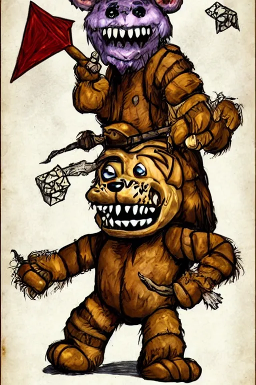 Image similar to freddy fazbear as a D&D monster illustration, 1981
