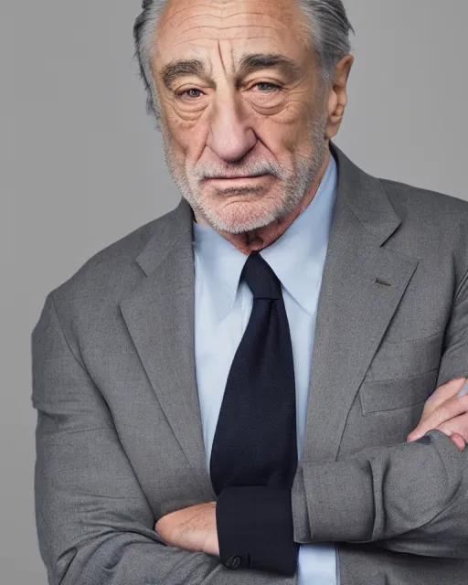 Image similar to Fully-clothed full-body portrait of Robert Deniro as business man, XF IQ4, 50mm, F1.4, studio lighting, professional, 8K