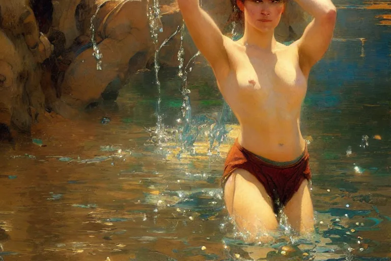 Image similar to water bender, painting by gaston bussiere, craig mullins, j. c. leyendecker