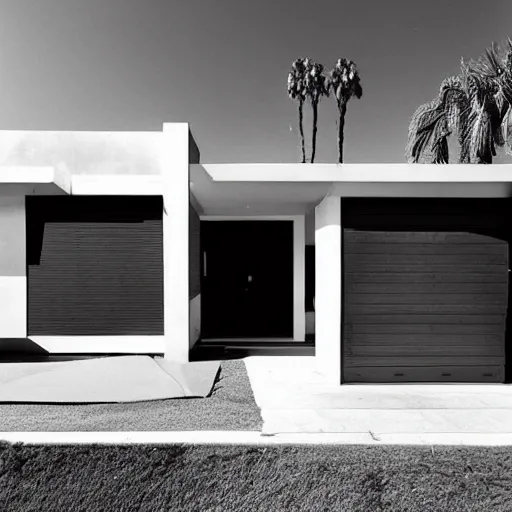 Image similar to “ a perfectly centered beautiful black and white 9 0 mm photo of mid - century retro - futuristic house in los angeles ”