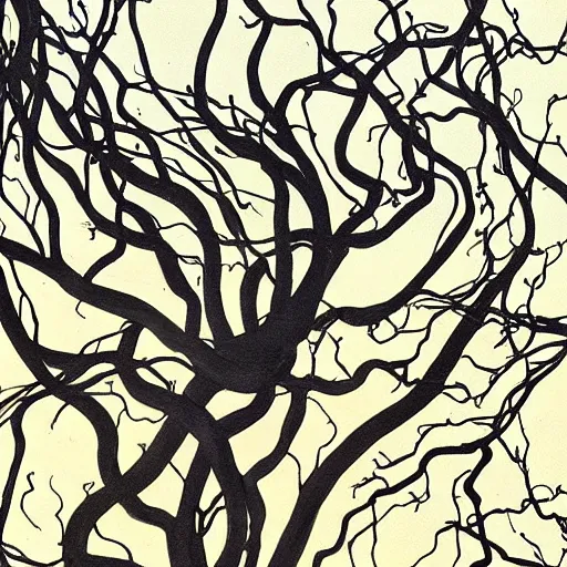 Prompt: ward - winning painting of pitch black, tar - like, shadow roots with lots of tendrils spreading everywhere, intricate detail, deep black roots, infestation, shadowy, lovecraftian - n 5