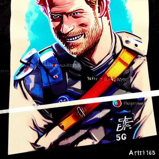 Image similar to 5 5 mm giant prince harry attacks tokyo illustration in technicolor by artgerm