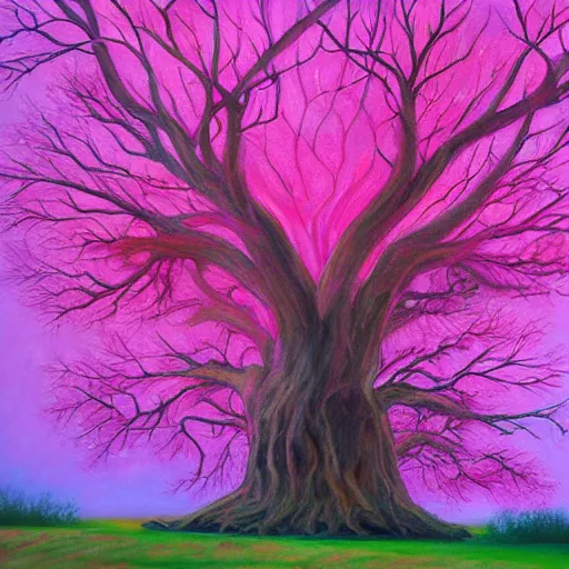 Prompt: big tree panting pink light