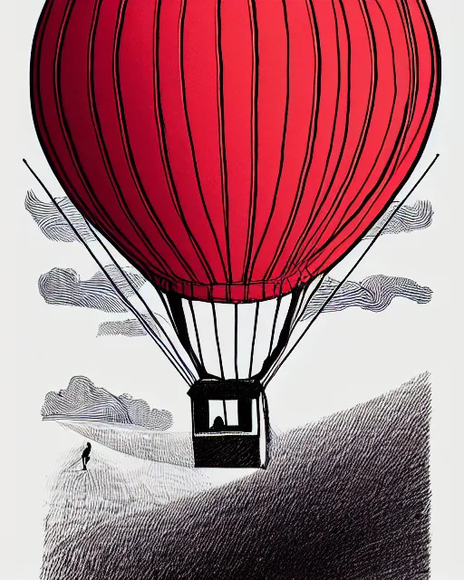 Prompt: portrait of tall air balloon, red tones, detailed drawing, smooth and sharp black outlines, flat inked colors, scratched shadow, moebius, jean giraud, frank miller