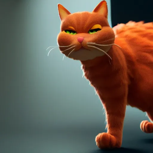 Image similar to hyperrealistic dslr film still of garfield the cat disguised as andrew garfield, orange, stunning 8 k octane comprehensive 3 d render, inspired by istvan sandorfi & greg rutkowski & unreal engine, perfect symmetry, dim volumetric cinematic lighting, extremely hyper - detailed, incredibly real lifelike attributes & flesh texture, intricate, masterpiece, artstation, stunning