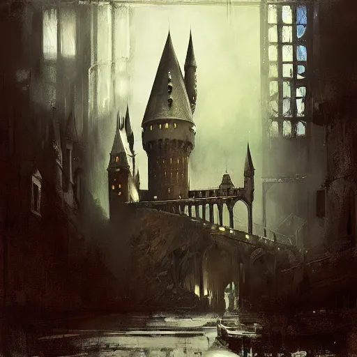 Image similar to hogwarts castle interior painting by jeremy mann