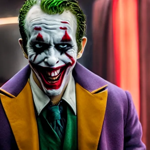 Prompt: film still of Ryan Reynolds as joker in the new Joker movie