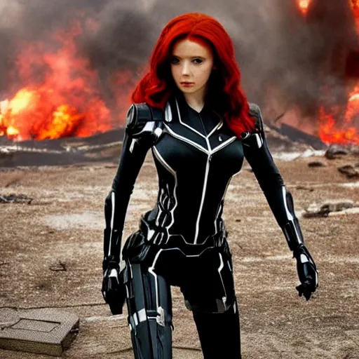 Prompt: A still photograph of Amouranth as Black Widow from Iron Man 2 (2010),