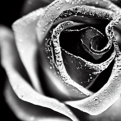 Image similar to award - winning macro of a beautiful black rose made of glowing molten magma