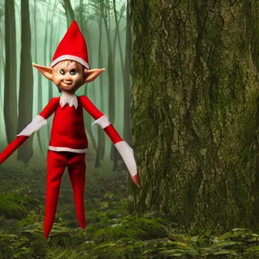 Image similar to scary photo of an elf in the woods, photorealistic