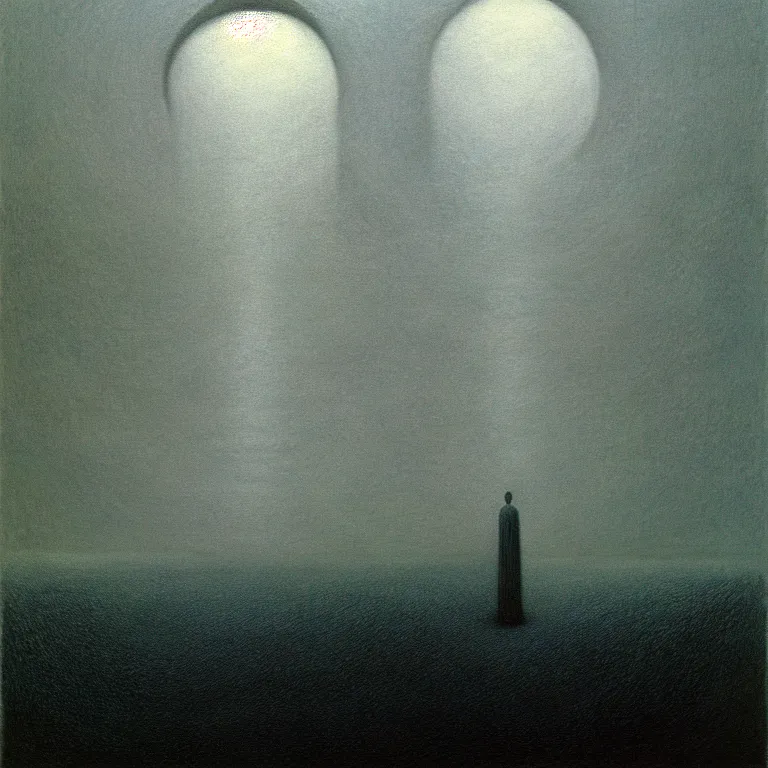 Image similar to nothingness, by zdzisław beksinski, surreal, oil on canvas, hyper detailed, vivid