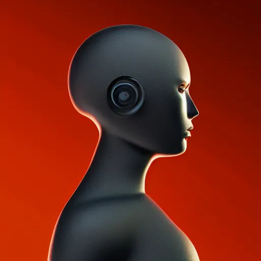 Prompt: portrait of a female android, matte, wires, side profile with high details, dramatic lighting, bloom, dark background