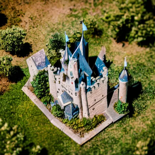 Image similar to aerial photo of castle in a terrarium, sigma 5 0 mm f 1. 4, cinematic macro photography