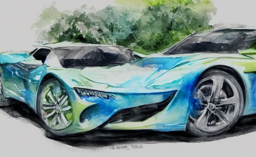 Image similar to colorful watercolor sketch, sport car