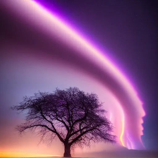 Image similar to amazing photo of a purple tornado in the sky, tornado shaped, by marc adamus, beautiful dramatic lighting