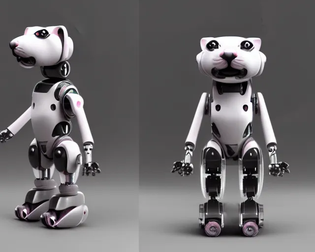 Image similar to futuristic ferret - shaped robot, robotic ferret - shaped 3 d octane render, cyberpunk ferret - shaped mechanical robot by mickael lelievre and remi cuxac