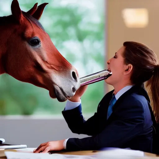 Prompt: horse in business suit snorting cocaine