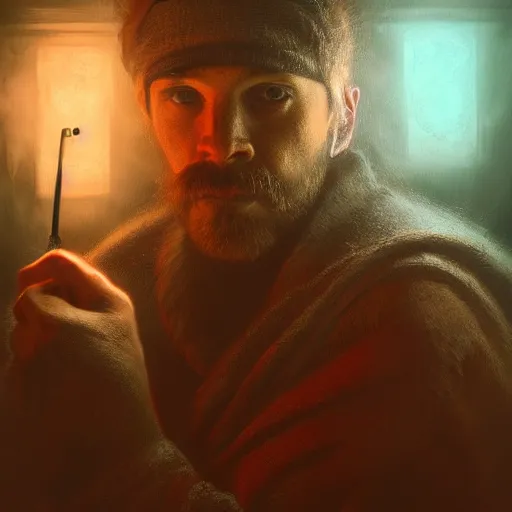 Prompt: portait of man with manual pipidastr, atmosphere, glow, detailed, intricate, full of colour, cinematic lighting, trending on artstation, hyperrealistic, focused, extreme details, cinematic, reg rutkowski, fantasy art, highly detailed, digital painting, smooth, concept art, sharp focus, illustration