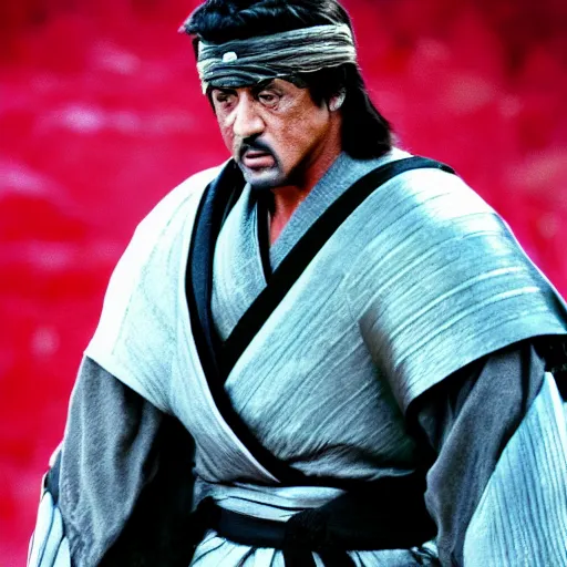 Prompt: Sylvester Stallone as samurai , a film still