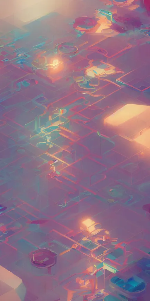 Image similar to highly detailed happy abstract geometric painting, stephen bliss, unreal engine, greg rutkowski, loish, rhads, beeple, makoto shinkai and lois van baarle, ilya kuvshinov, rossdraws, tom bagshaw, global illumination, detailed and intricate environment